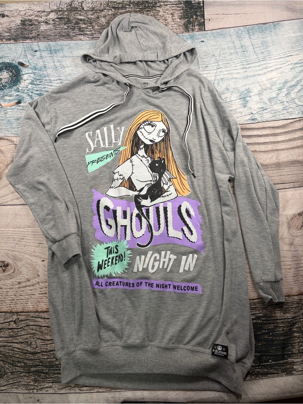 Disney Gray Hoodie with Sally Ghouls Graphic and Purple & Mint Accents - Large
